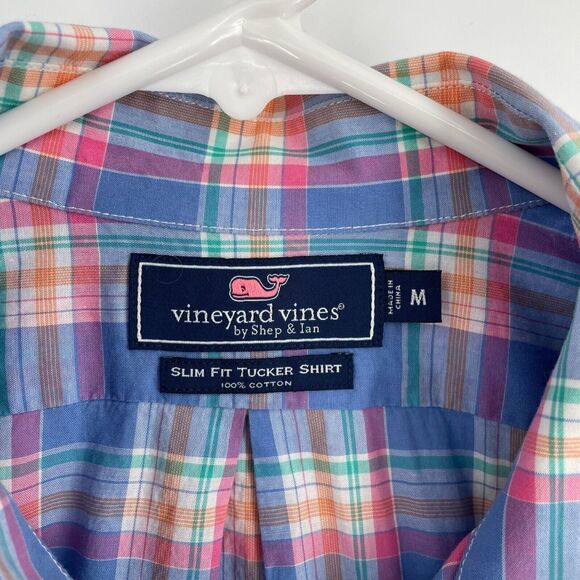 Vineyard Vines Slim Fit Tucker Button Down Shirt Men's Size M Blue/Pink Plaid - Picture 4 of 7